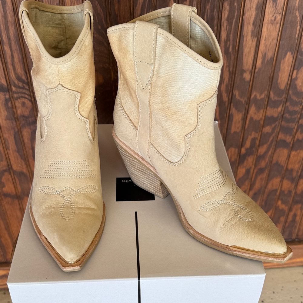 Beige Western Ankle Booties - Women's Cowboy Style